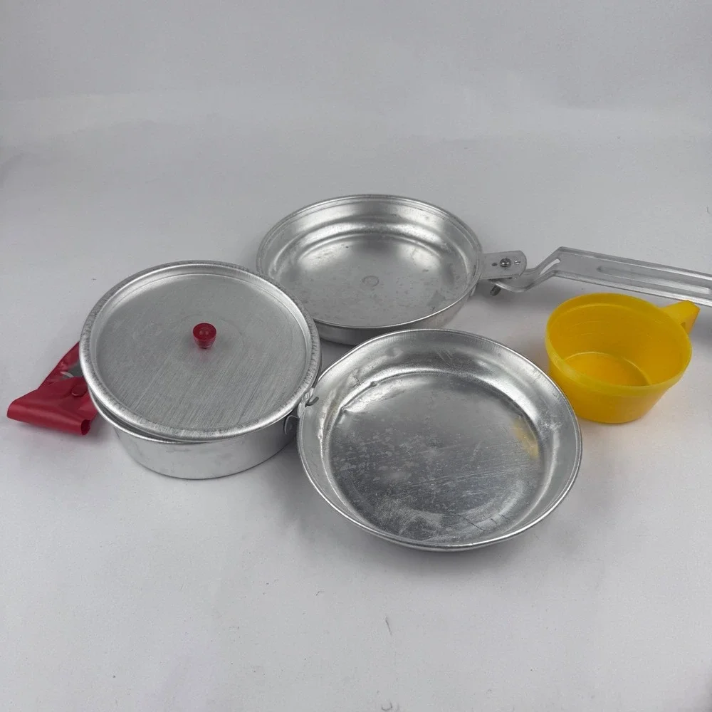 Vintage 5 Piece Mess Kit Aluminum Camping Outdoors Pot Cup